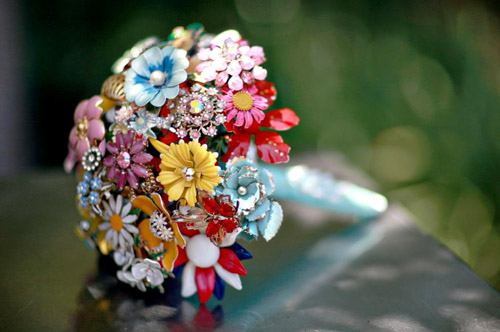 Wedding bouquets made from brooches From Fantasy Floral Designs via June